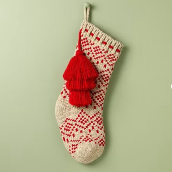 Hearth & Hand with Magnolia Fair Isle‎ Knit Christmas Stocking Beige/Red NWT - Picture 1 of 6